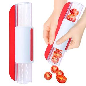 lot 18084 image: Tomato Slicer, Multi-Purpose Grape Slicer Kitchen Gadget, Tomato, Cherry, Fruit Cutter Fruit Tools into 2 Pieces (Red)