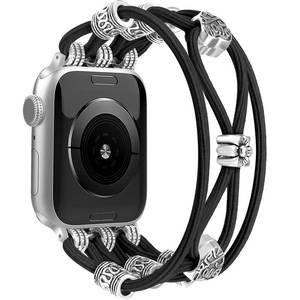 lot 18095 image: Newlibery Beaded Bracelet Compatible with Apple Watch Band 40mm 41mm 38mm 42mm(S1011) Women Boho Braided Solo Loop Nylon Stretchy Dressy Replacement Strap for iWatch Series 1110987654 SE 321