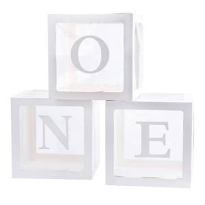 lot 18096 image: TECKED First Birthday Decorations For Boy Or Girl, 3 Pcs ONE Balloon Boxes For 1st Birthday, Baby Clear Blocks Party Decor With ONE Letters For Photoshoot Props, Cake Smash Backdrop