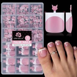 lot 18097 image: UNA GELLA French Toe Nail Press Ons, Pre-Etched 15 Sizes 180Pcs Sharp Square X-Soft Pink Press On Toenails False Toes Soft Gel Square Full Cover Fake Toenails for Nail Extensions DIY Salon Pedicure