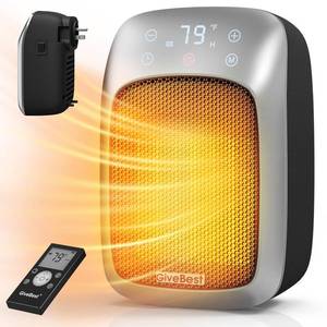 lot 18098 image: GiveBest Plug in Wall Space Heater With Remote, 800W Small Outlet Heater With Adjustable Thermostat, Memory Function, 12H Timer, LED Display for RV, Home Office, Bathroom Indoor Use