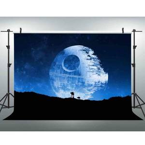 lot 18107 image: EOA 5(W) x3(H) FT Blue Death Star Photography Backdrop Galactic Superweapon Star Wars Fans Background Man Cave Tapestry Banner Studio Props