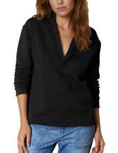 lot 18108 image: Zontroldy Sweatshirt for Womens Solid ColorStripe Shirts Long Sleeve V Neck Polo Collared Fall Outfits Tops(1668-Black-L)