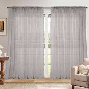 lot 18115 image: Dreaming Casa Solid Sheer Curtains 96 Inches Long Grey Rod Pocket Voile Draperies for Bedroom Living Room, 2 Panels, Each 100 W x 96 L
