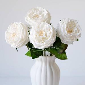 lot 18127 image: YalzoneMet 3.5 Big Bloom White Rose Artificial Flowers 4Pcs Real Touch Rose Faux 17.7 Inch Long Stem Austen Roses Peonies Fake Flowers for Home Kitchen Party Christmas Flower Wedding Decor