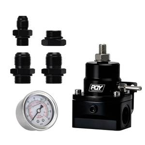 lot 18148 image: PQY Fuel Pressure Regulator AN8 Feed & AN6 Return Line  0-160PSI Gauge Set Dark Black