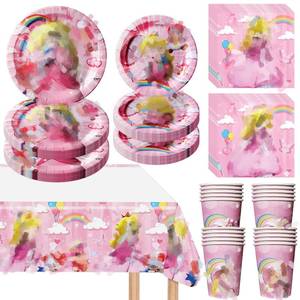 lot 18153 image: 81 PCS Princess Peach Party Paper Plates and Napkins Set, Peach Tableware Set Includes 40 PCS Plates, 20 PCS Napkins, 20 Cups, 1 Tablecloth for Birthday Party