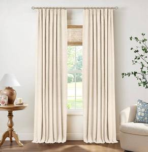 lot 18476 image: INOVADAY 100% Blackout Curtains for Bedroom, Cream Black Out Curtains 96 Inch Long, Clip Rings Linen Blackout Drapes, Thermal Insulated Room Darkening for Living Room, 2 Panels - W50xL96
