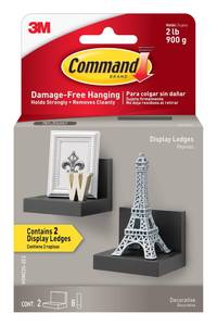 lot 18480 image: Command Display Ledges, Holds up to 2 lb, Slate, 2 Ledges with 8 Medium Strips, Damage-Free Hanging Floating Shelf with Adhesive Strips, Personalize Living Room, Bedroom, Kids Room or Office