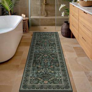 lot 18485 image: 2x5 Runner Rug Non Slip Washable - Small Bathroom Runner Rug Non Slip, Dark Green Floral Pattern Soft Carpet Runner for Entryway Kitchen Bedroom Bedside, Waterproof Mats for Laundry (Olive Green)