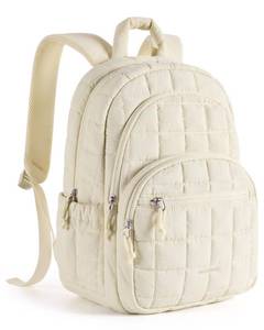 lot 18486 image: BAGSMART College Laptop Backpack, Travel Backpack for Women, Quilted Casual Daypack, Water-Resistant Bookbag for 15.6 Inch Laptop, Beige