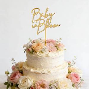 lot 18493 image: Gold Baby in Bloom Cake Topper,Acrylic Baby Shower Cake Decorations for Gender Reveal Pregnancy Announcement Welcome Baby Party Decorations