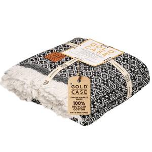 lot 18494 image: Gold Case Throw Blanket for Couch - 100% Recycled Turkish Cotton Blankets & Throws - Retro Soft Throw Blankets for Living Room - Boho Decorative Woven Couch Blanket - 60x80 - Black