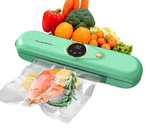 lot 19809 image: Vacuum Sealer Machine, Seal System for Dry & Wet Foods, One-Touch Operation, Space-Saving Portable Design Perfect for Home Kitchen, Includes 3 Free Storage Bags��Green��