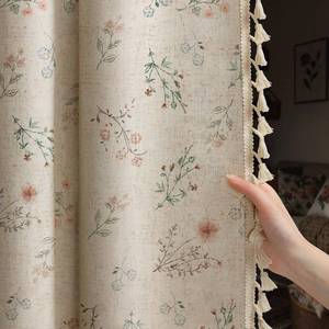 lot 19811 image: XOGUIBO Boho Floral 100% Blackout Curtains for Bedroom 84 Inch Length 2 Panels Set, Linen Texture Farmhouse Curtains Beige Tassel for Living Room Vintage Rustic Patterned Printed Western Rod Pocket
