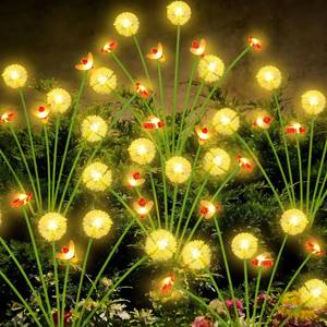 lot 19813 image: Solar Garden Lights Outdoor, 6 Pack 48 LED, Solar Swaying Dandelion Bee Lights Waterproof, Swaying Firefly Lights for Yard Pathway Lawn Patio Decorations, 2 modes (Steady on, Slow Twinkle), Warm White
