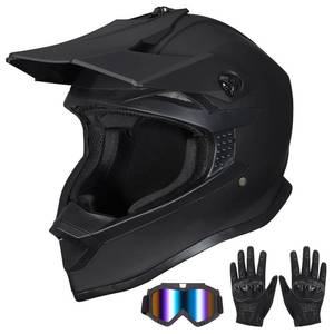 lot 19825 image: JQF Gear Youth Kids Dirt Bike Helmets, Kids ATV Helmets Motorcross BMX MX Off-Road Motorcycle Helmet JF605 with Goggles Gloves Dirtbike Helmet DOT Approved (Flat Black, XL)