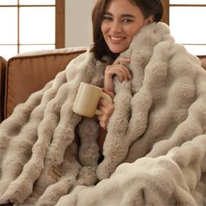 lot 19849 image: Bedsure GentleSoft Fluffy Fuzzy Beige Throw Blanket for Bed, Soft Cozy Fleece Faux Fur Blanket for Couch, Beige Room Decor Minky Velvet Bedding Sofa Cover, Thick Warm Plush Women Girls Birthday Gifts