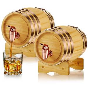 lot 19854 image: Thyle 2 Pcs 1 Liter Vintage Whiskey Barrel Cocktail Tequila Rum Spirits Liquors Whiskey Dispenser Alcohol Cask Barrel with Stand for Home Table Display Storage