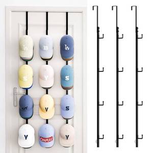 lot 19856 image: SWTYMIKI Over Door Hat Rack - 3 Packs Metal Hanging Hat Organizer with 12 Hooks Design, Baseball Cap Hanger Organizer Storage Holds up to 60 Caps for Door, Bedroom, Closet
