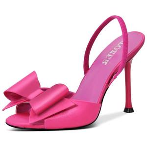 lot 19860 image: ITOZER Pink Heels for Women Peep Toe Satin Mules Slingback High Bow Stiletto Heel Comfortable Wedding Party Shoes,Size 8