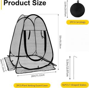 lot 19862 image: Kinerby 2 Pack Pop Up Plant Protectors, 28x28x32 Inch Mesh Plant Covers from Animals, Garden Netting Tent Cage with Stakes to Guard Vegetables & Flowers from Birds, Rabbits, Insects