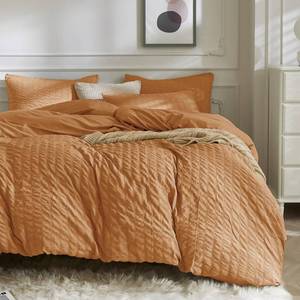 lot 19863 image: JELLYMONI Burnt Orange Duvet Cover Twin Size, 3pcs Washed Microfiber Bedding Set for Kids for Kids, Soft Breathable Seersucker Duvet Cover Set with Zipper Closure and Corner Ties for All Seasons