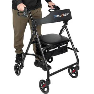 lot 19864 image: Foldable Rollator Walker with Seat for Seniors, Easy Folding & One-Hand Carry, Walkers for Seniors All-Terrain Wheels, Height Adjustable Lightweight Rolling Walker for Elderly, Black