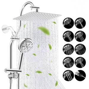 lot 19865 image: Hibbent cUPC Certified All Metal 10 Rainfall Showerhead Combo, High Pressure Shower Head with 10-Spray Mode Handheld, Innovative 4-way Diverter with Pause Mode, 71 Shower Hose and Holder, Chrome