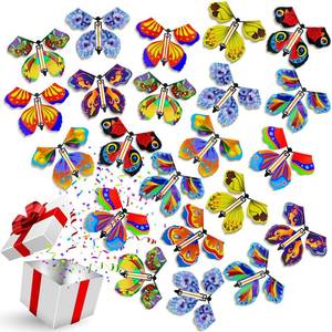 lot 19866 image: Vinsot 100 Pcs Flying Butterfly Magical Wind up Butterfly Rubber Band Powered Gift Box for Bookmark Greeting Card Surprise Gift Wedding Birthday Party 10 Styles, 4.41 x 5.67 Inches
