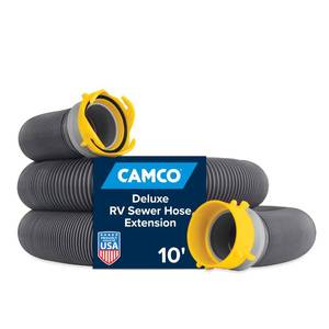 lot 19868 image: Camco 39665 Deluxe 10 Sewer Hose Extension - Heavy Duty Design with Swivel Fittings, Easy to Use and Compresses for Simple Organization, Storage Caps Included, Gray
