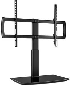 lot 19870 image: Universal Swivel TV StandBase Table Top TV Stand 32 to 65 inch TVs 80 Degree Swivel, 4 Level Height Adjustable, Heavy Duty Tempered Glass Base, Holds up to 88lbs Screens, HT04B-002