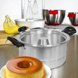 lot 19881 image: Bene Casa - Aluminum Flan Mold Double Boiler with Glass Lid (1.6 Liter) - Includes Aluminum Inner Pan (8) -Molde De Flan Ba�o Maria
