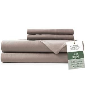 lot 19884 image: Hotel Sheets Direct 4 Piece Bed Sheet Set King Size, 100% Viscose Derived from Bamboo Sheets Set with 2 Pillowcases, Cooling & Breathable Luxury Bedding, Moisture-Wicking & Silky Soft Texture, Sand