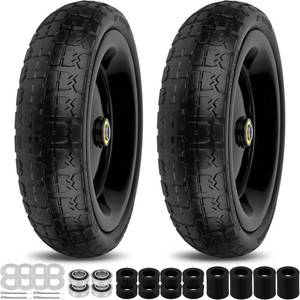 lot 19892 image: phepetroll 13 Inch Flat Free Wheels Tires 4.00-6 Solid Replacement with Universal 58 Axle Bore Hole, 8 Spacers and 4 Pins, for Wheelbarrow, Garden Wagon, Hand Truck, Trolley, Lawn Mower, 2 Pack