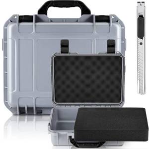 lot 19895 image: Relaxweex 1 Pcs Waterproof Hard Case with DIY Customizable Foam Insert Portable Protective Case with Knife for Camera Drones Equipments Tools Test Instruments(Gray,14.3 x 11.4 x 4.5 Inch)