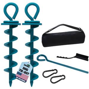 lot 19907 image: Eurmax USA Dog Tie Out Stake - Heavy Duty in Ground Anchor for Large Dogs up to 210 Lbs, Secure No-Tangle Pet Runner for Yard, Beach & Camping, Quick Easy Install Dog Accessory(2,Medium,Navy Blue)