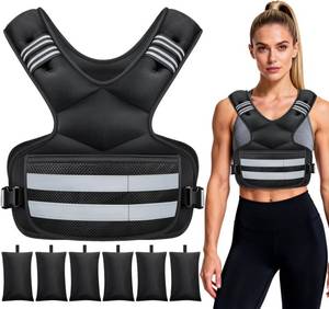 lot 19913 image: Weighted Vest, Adjustable 4-11lb Rucking Vest for Women and Men with Pocket and Reflective Stripe for Workout and Strength Training