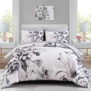 lot 19916 image: Luxudecor Floral Comforter Set Queen Size 7 Piece, Black Flower Bed in a Bag, Elegant Ink Comforter Bedding Set for All Season (Ink, 90x90)