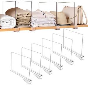 lot 19920 image: Sooyee 6 Pack Beautiful Acrylic Shelf Dividers, Perfect Perfect for Closets Kitchen Bedroom Shelving Organization to Organize Clothes Closet Shelves, Books,Towels and Hats, Purses Separators,Clear