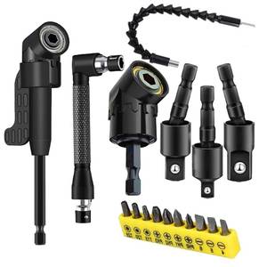 lot 20274 image: 17Pcs Flexible Drill Bit Extension Set with Strong Magnetic Bit Holder, 105° & 360° Right Angle Drill Adapter, Rotatable Screwdriver Bits, for Tight Spaces DIY