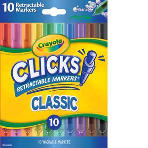 lot 20275 image: Crayola Clicks Retractable Tip Markers (8ct), Washable Cone Tip Art Marker Set, Cute Aesthetic School Supplies, Classroom Must Haves, Ages 3 (Purple Pen Broken)