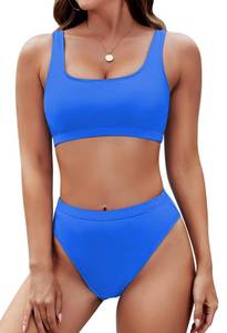 lot 20283 image: Pink Queen Womens 2 Piece Bikini Set High Cut Swimsuit Athletic Sporty High Waist Bathing Suit Bright Blue M