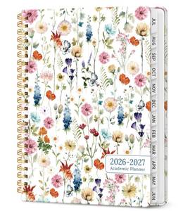 lot 20288 image: Planner 2026-2027, Academic Year Monthly and Weekly Calendar Planner, Jul 2026 - Jun 2027, Hardcover Teacher Student Planning Agenda book with Tabs, Perfect for School Office Supplies, 6.3 x 8.5 - Wildflowers