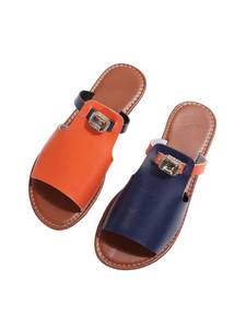lot 20289 image: GORGLITTER Womens Glitter Rhinestone Flat Sandals Colorblock Dressy Comfortable Open Toe Slip On Summer Slides Shoes Blue and Orange 9