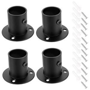 lot 20292 image: OwnMy 4 Packs Stainless Steel Pole Sockets Flange Rod Holder, Wall Mount Pipe Bracket with Screws for Closet Wardrobe Shower Curtain Rod (Fit 25mm  1) (Black) (3 ONLY)