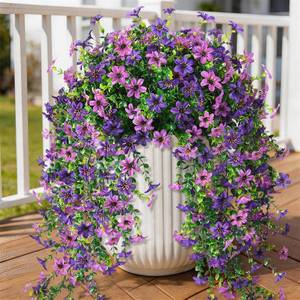 lot 20298 image: INQCMY Artificial Fake Hanging Flowers Plants for Outdoor Summer Decoration,2 PCS Faux Silk Daisy with Eucalyptus Leaves,UV Resistant Look Real for Outside Home Planter Porch Patio Balcony Yard Decor