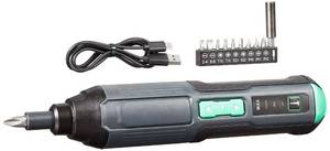 lot 20302 image: Amazon Basics by SKIL 4V Cordless Stick Screwdriver with 10-Piece Bit Set, USB Cable, LED Light, 3 Torque Settings