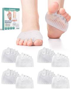 lot 20320 image: snqqmtt 4 Pairs Silicone Toe Spacers Separators for Women Men Bunion Corrector, Hammertoe Straightener, Breathable Metatarsal Foot Support Pads Toe Cushions for Pain Relief (Clear)