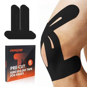 lot 20336 image: 12 Pack Precut Kinesiology Tape for Knees & Shoulder, Knee Support & Stability for Sports, Waterproof & Elastic Tape for Knee Pain Relief, Breathable Hypoallergenic & Latex-Free, Black